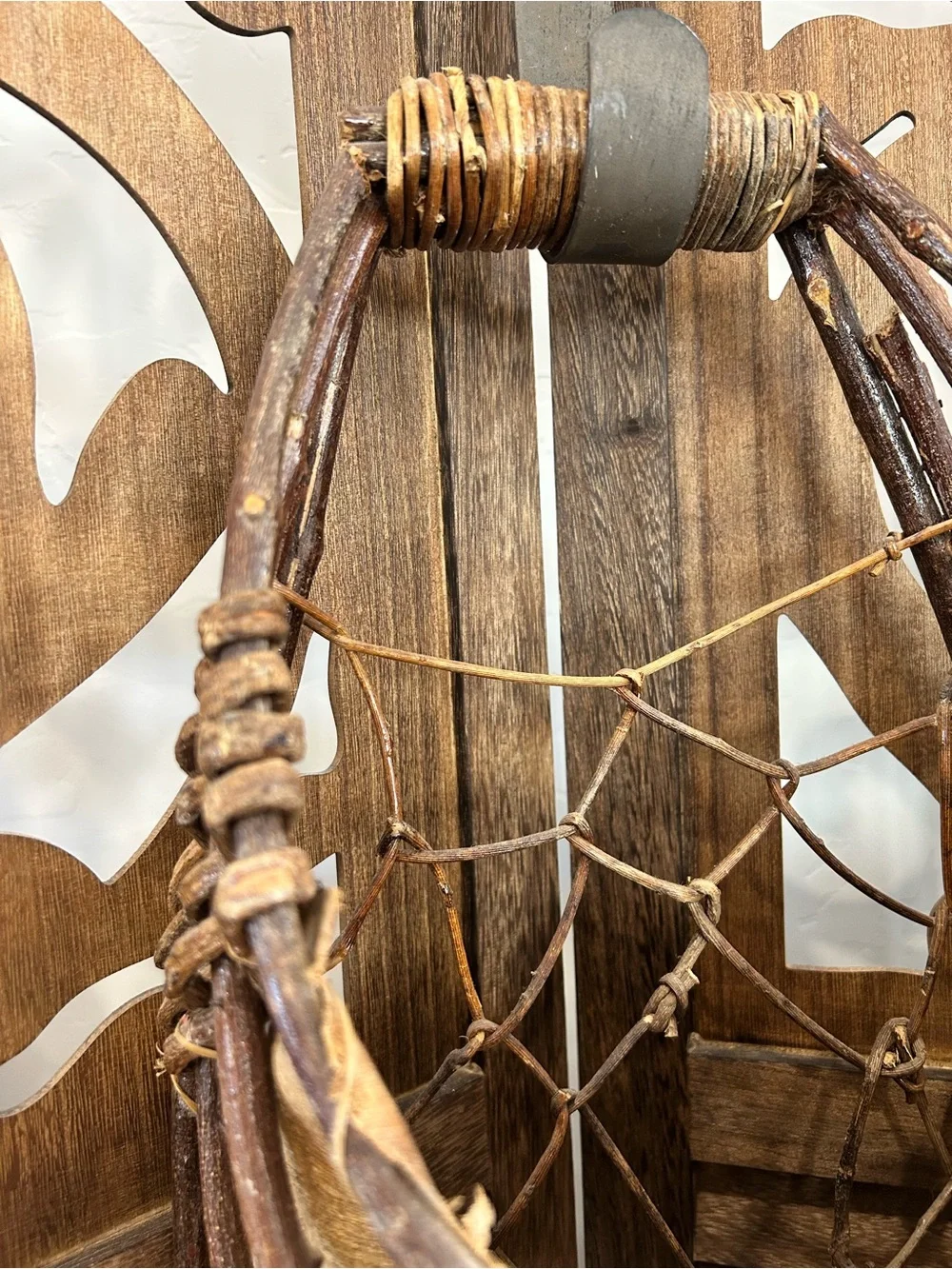 Vtg Palm Leaf & Woven Twig Hanging Wall Basket 17